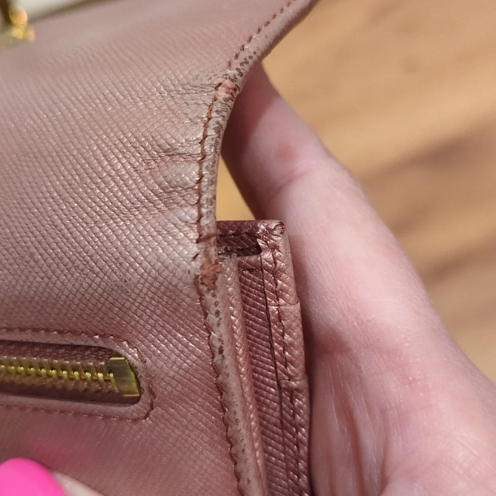 Prada Saffiano Metallic Leather Continental Rose gold Pink Double Snap Wallet - Picture 14 of 17